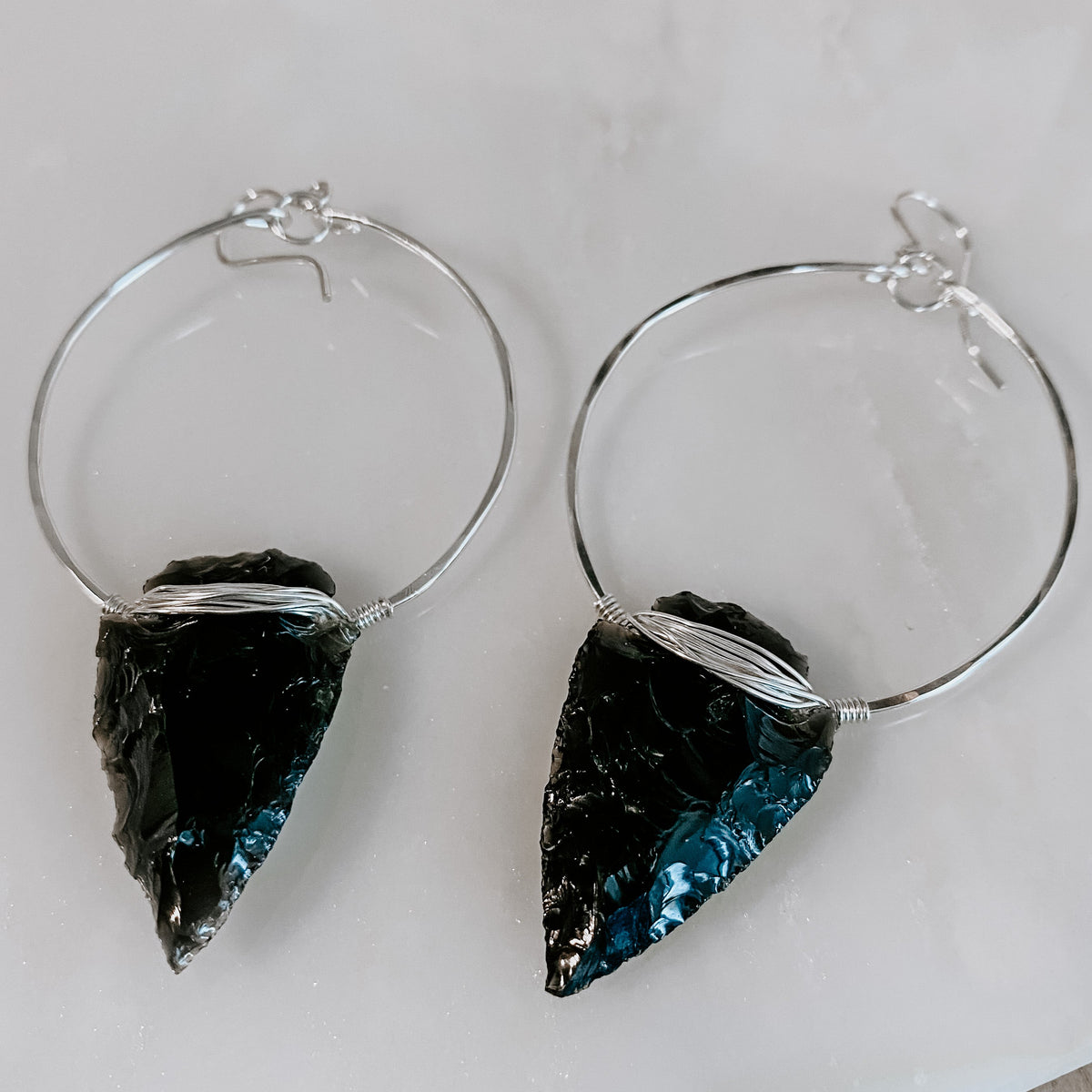 Nala Obsidian Arrowhead Hoop Earrings (WS)