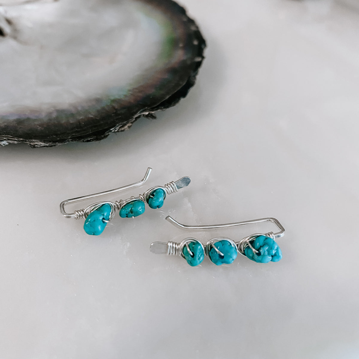 Kingman Turquoise Ear Climbers (WS)