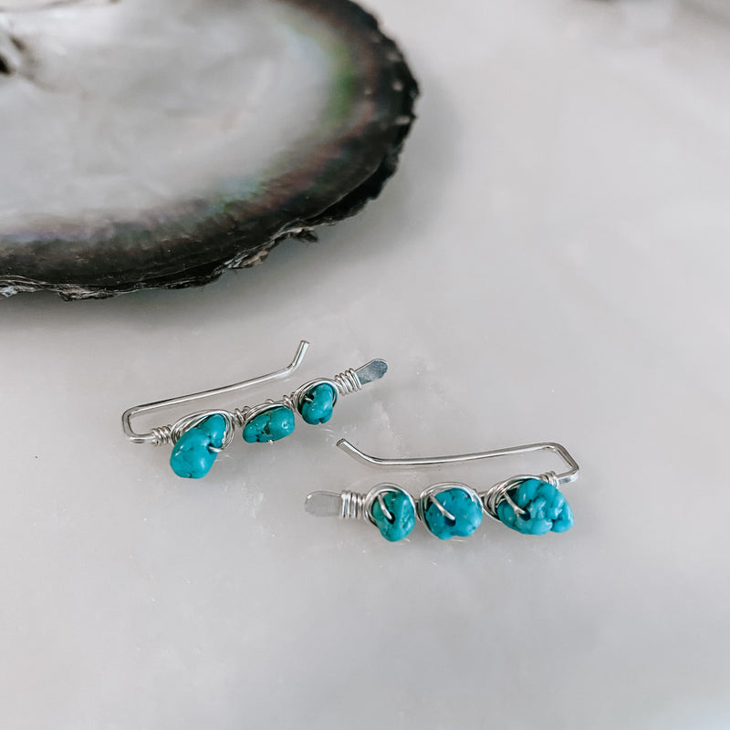 Kingman Turquoise Ear Climbers (WS)