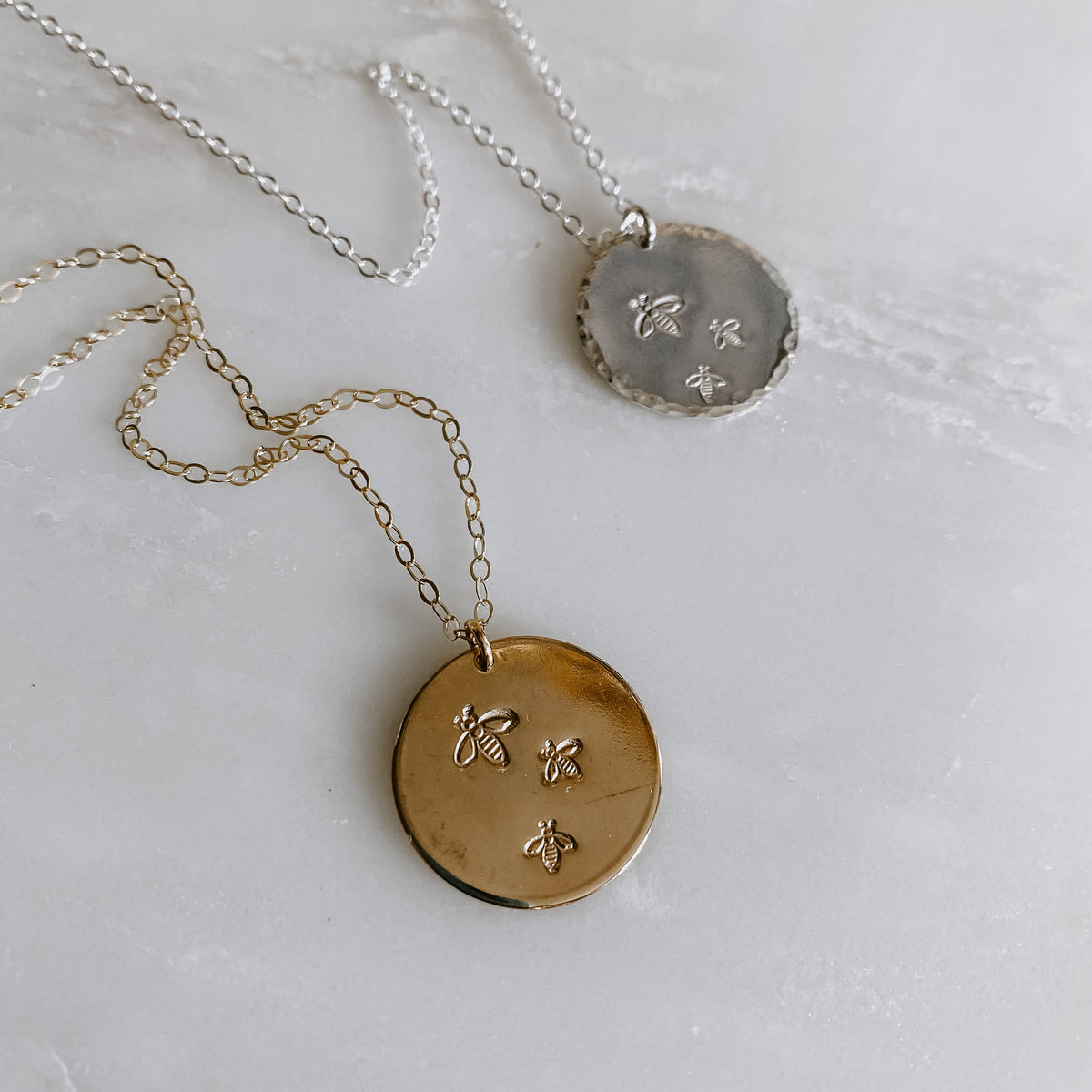 Hand Stamped Bee Coin Necklace (WS)