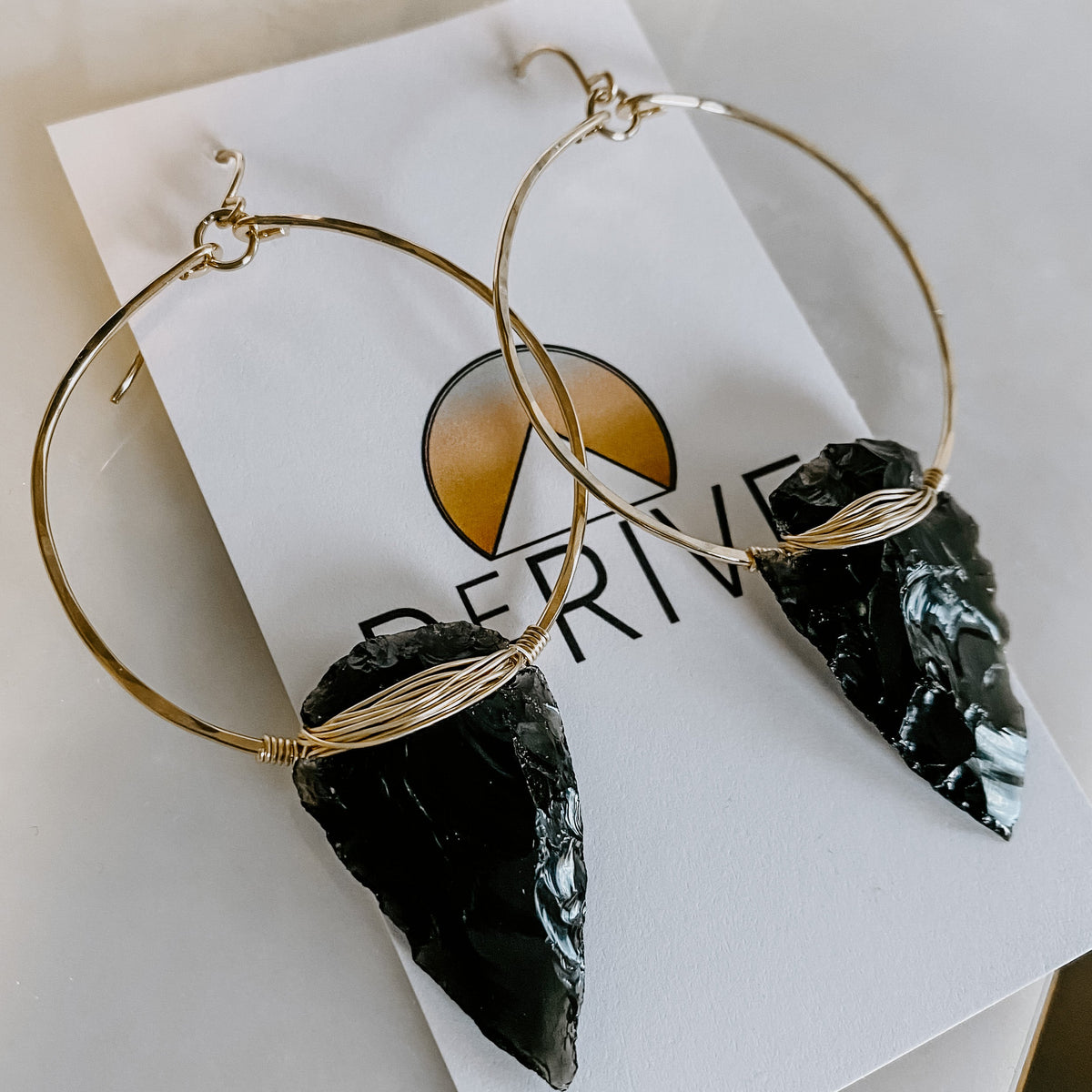 Nala Obsidian Arrowhead Hoop Earrings (WS)