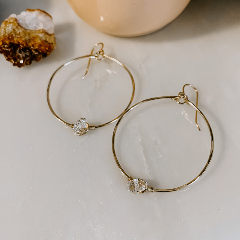 Single Herkimer Diamond Hoop Earrings