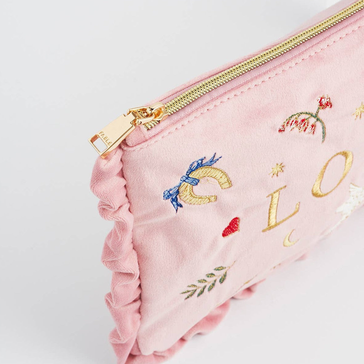 Love Notes Pink Velvet Embroidered Pouch — view 9