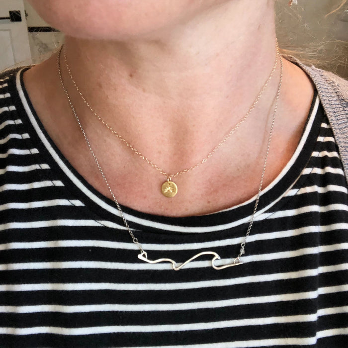 Mini Coin Necklace in sterling silver or 14k gold fill — side view
