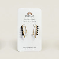 Mini Black Tourmaline Threader Earrings in 14k gold fill with faceted black tourmaline beads wire wrapped along each threader, second view on a Derive Jewelry earring card