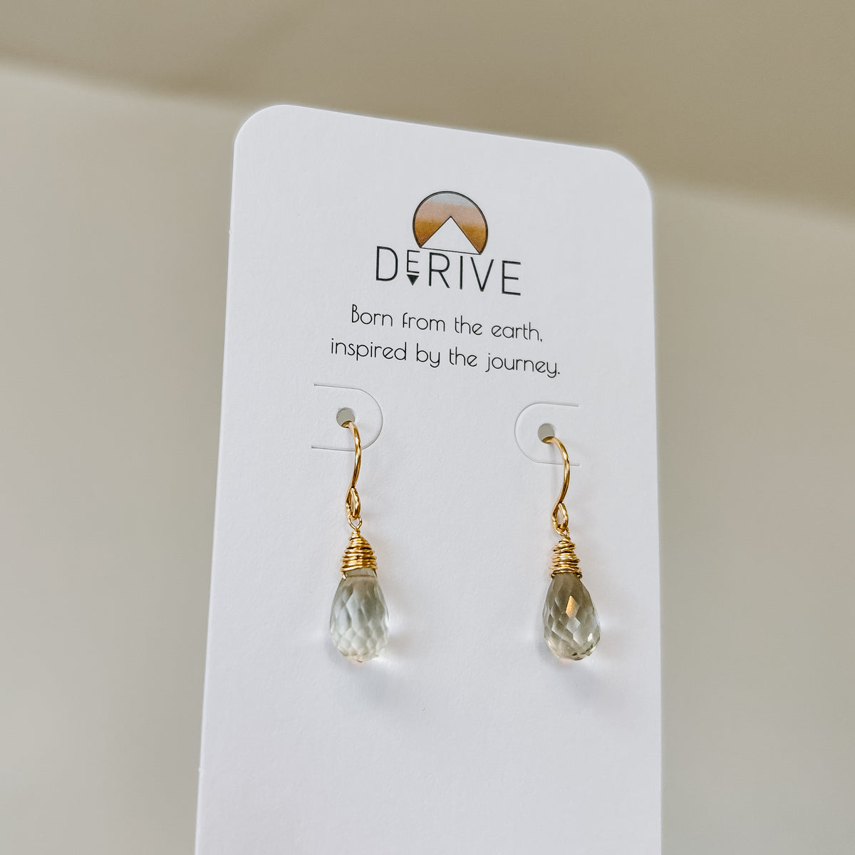 Mini Green Amethyst Drop Earrings in sterling silver or 14k gold fill — detail view