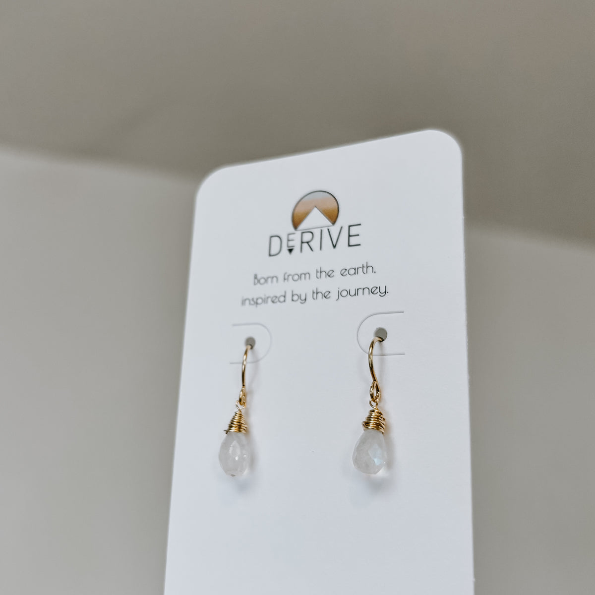 Mini Moonstone Drop Earrings in sterling silver or 14k gold fill — side view