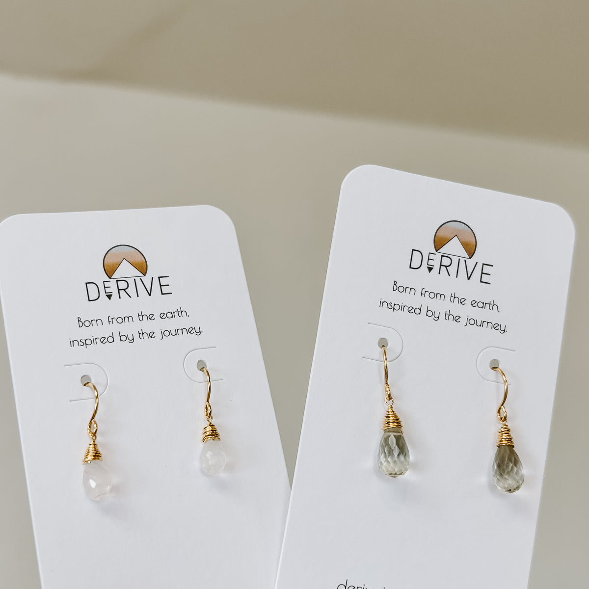 Mini Moonstone Drop Earrings in sterling silver or 14k gold fill — detail view