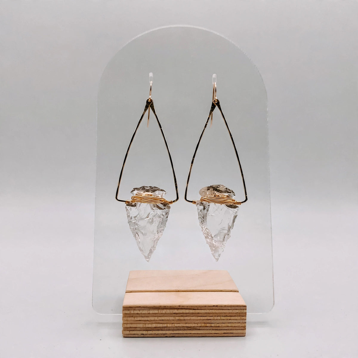 Nala Quartz Crystal Arrowhead Earrings in sterling silver or 14k gold fill (alternate view)
