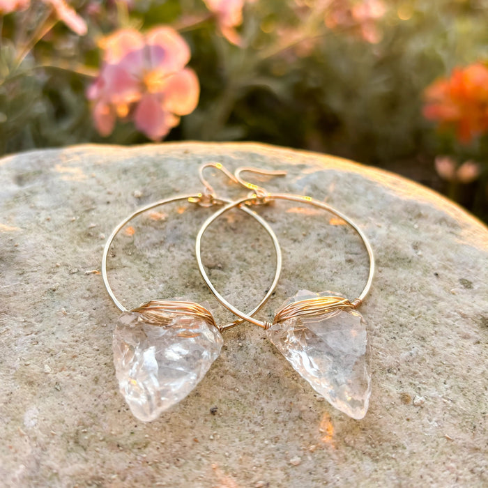 Nala Quartz Crystal Arrowhead Hoop Earrings in 14k gold fill, Ever After garden photo