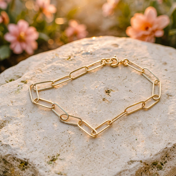 Paperclip Chain Link Bracelet in 14k gold fill, Ever After garden photo