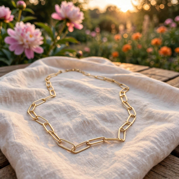 Paperclip Chain Link Necklace in 14k gold fill, Ever After garden photo