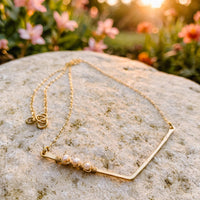 Pearl Chevron Necklace in 14k gold fill with freshwater pearls, Ever After garden photo