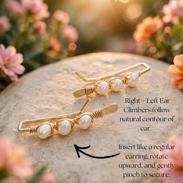 Pearl Ear Climbers in 14k gold fill with freshwater pearls, Ever After garden photo