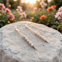 Sticks and Stones Pearl Stick Earrings in sterling silver with freshwater pearls, Ever After garden photo