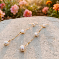Vahine Pearl Earrings in 14k gold fill with freshwater pearls, Ever After garden photo