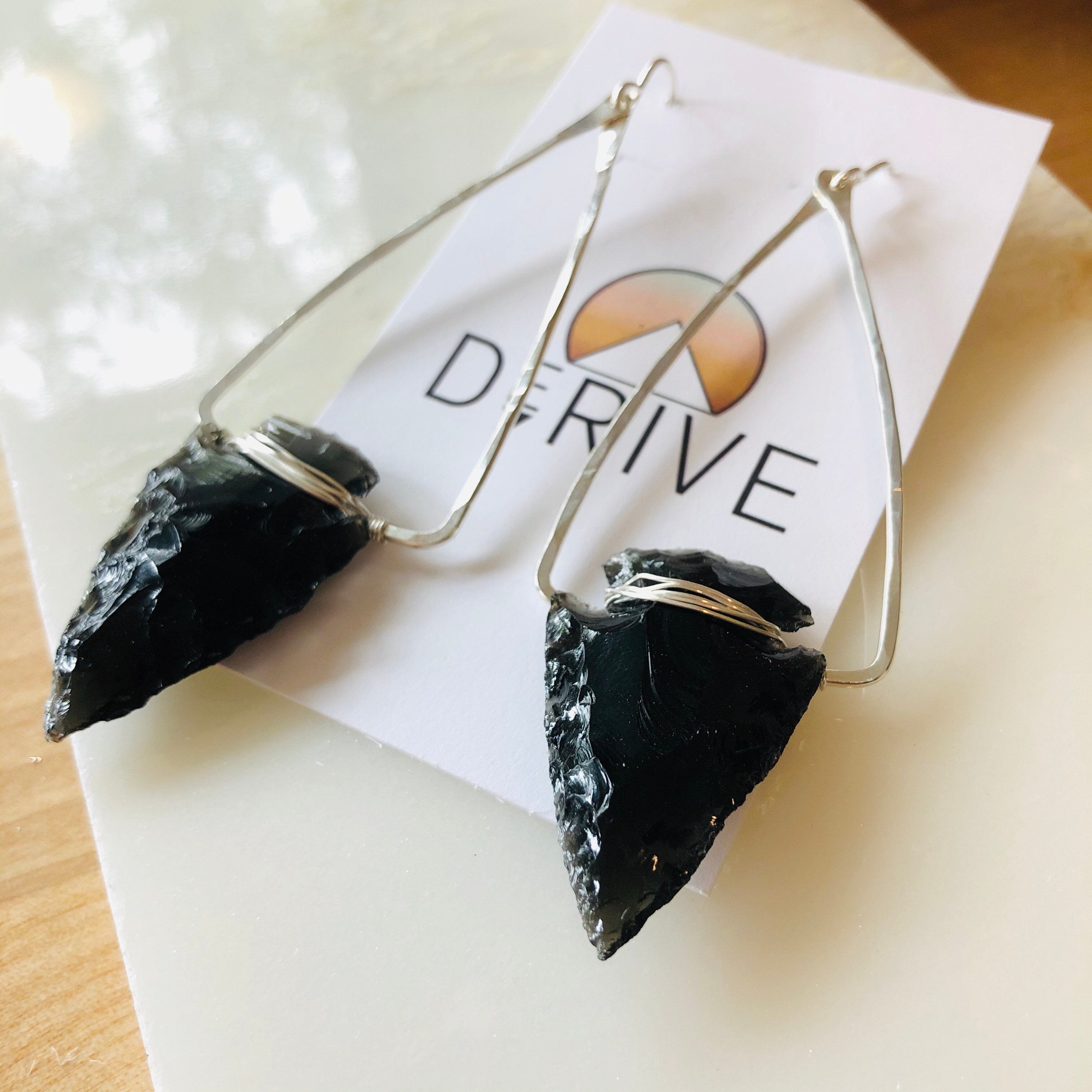 Black obsidian hotsell threader earrings /// arrowhead tribal long earrings in gold - modern and edgy /// the dragonglass earrings