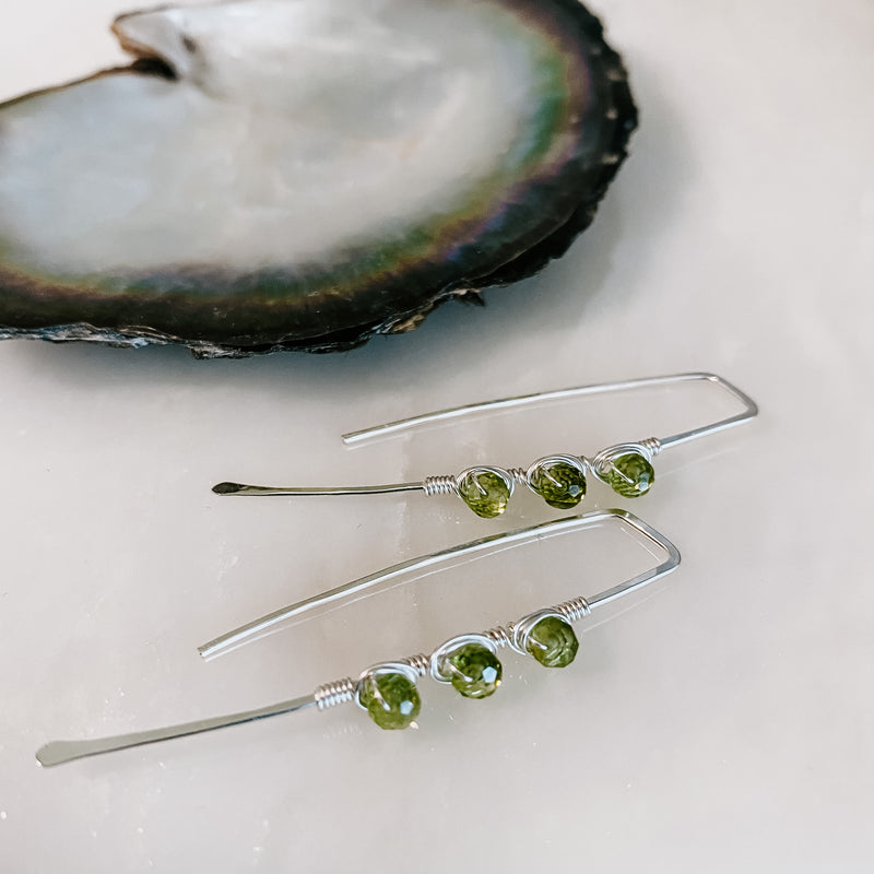 Triple Stone Peridot Threader Earrings
