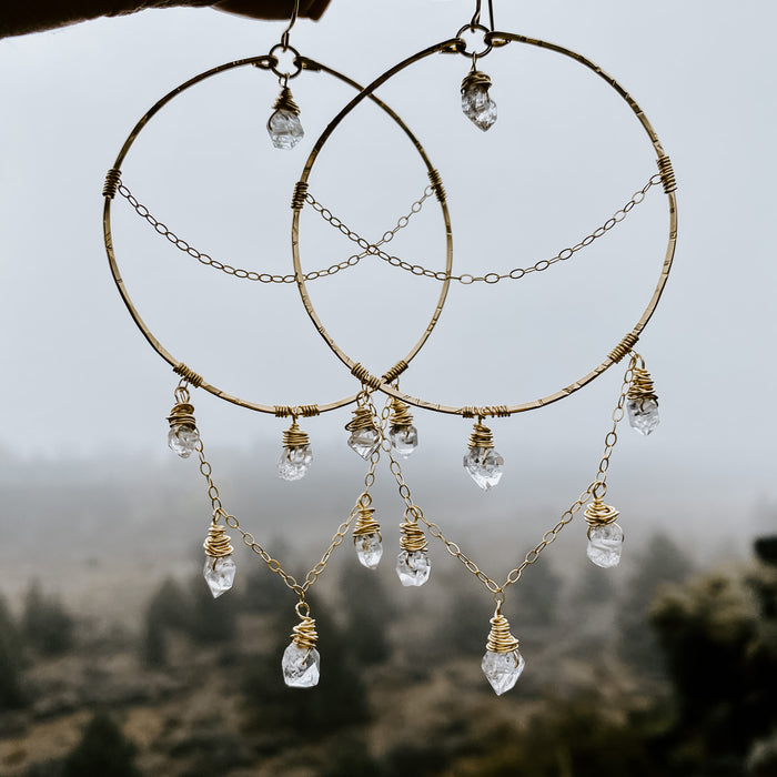Equinox Hoop Earrings featuring herkimer diamond in sterling silver or 14k gold fill — detail view