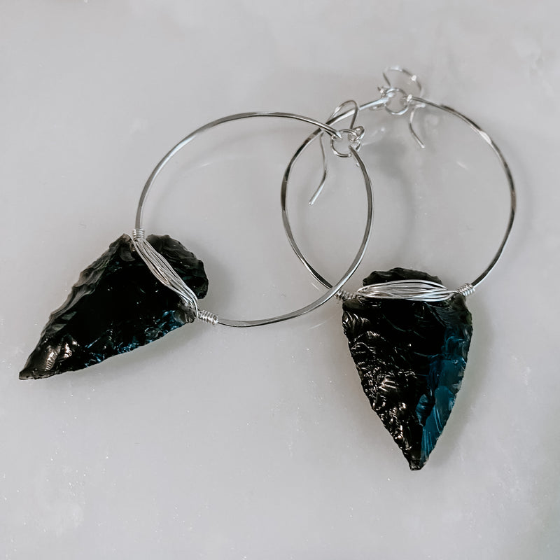 Nala Obsidian Arrowhead Hoop Earrings