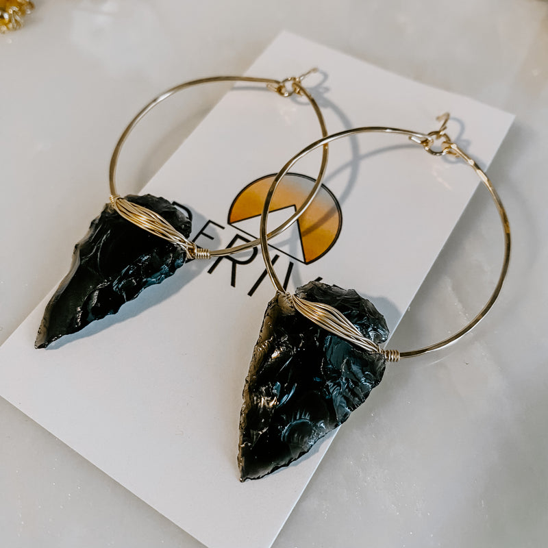 Nala Obsidian Arrowhead Hoop Earrings
