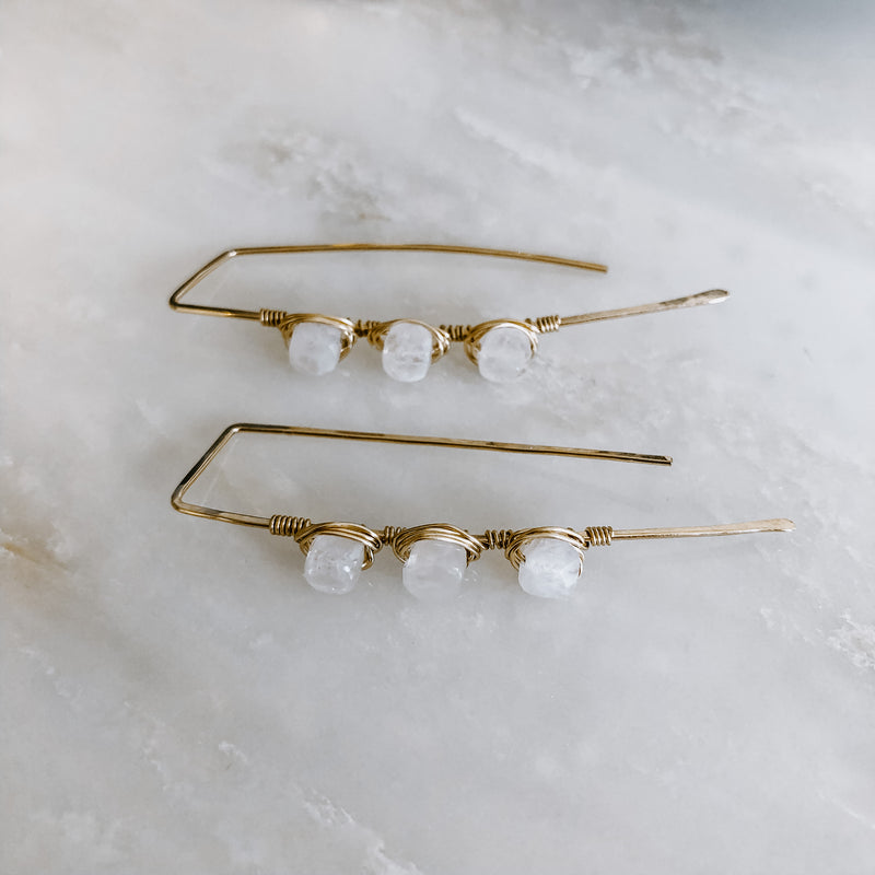 Triple Stone Moonstone Threader Earrings