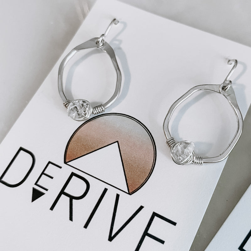 Mini Herkimer Diamond Organic Shape Hoop Earrings
