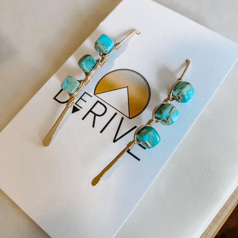 Triple Stone Kingman Turquoise Threader Earrings