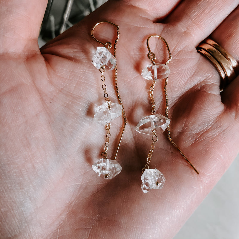 Triple Herkimer Diamond Chain Threader Earrings