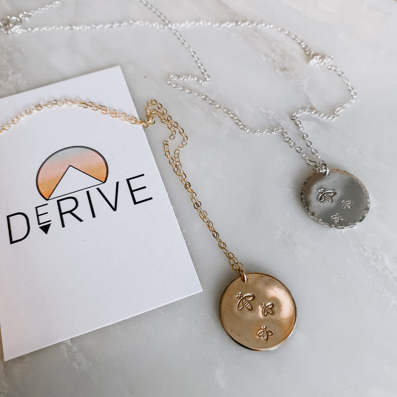 Hand Stamped Bee Coin Necklace
