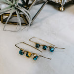 Triple Stone Spiny Oyster Turquoise Threader Earrings