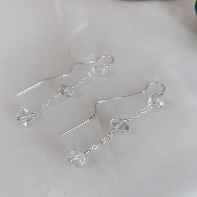Triple Herkimer Diamond Chain Threader Earrings