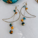 Spiny Oyster Turquoise Crescent Moon Earrings