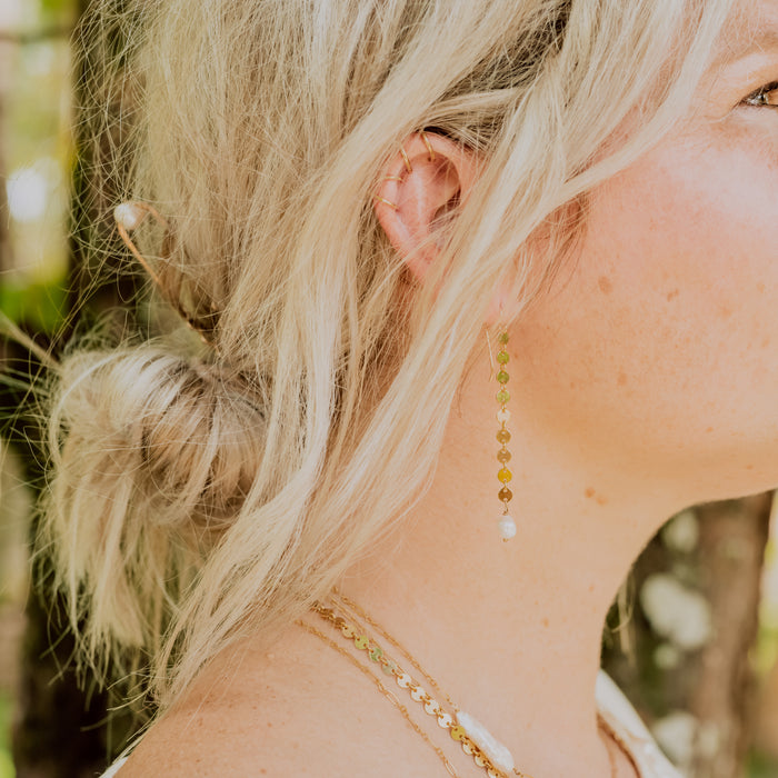 Sand Dollar Pearl Earrings in 14k gold fill — alternate view