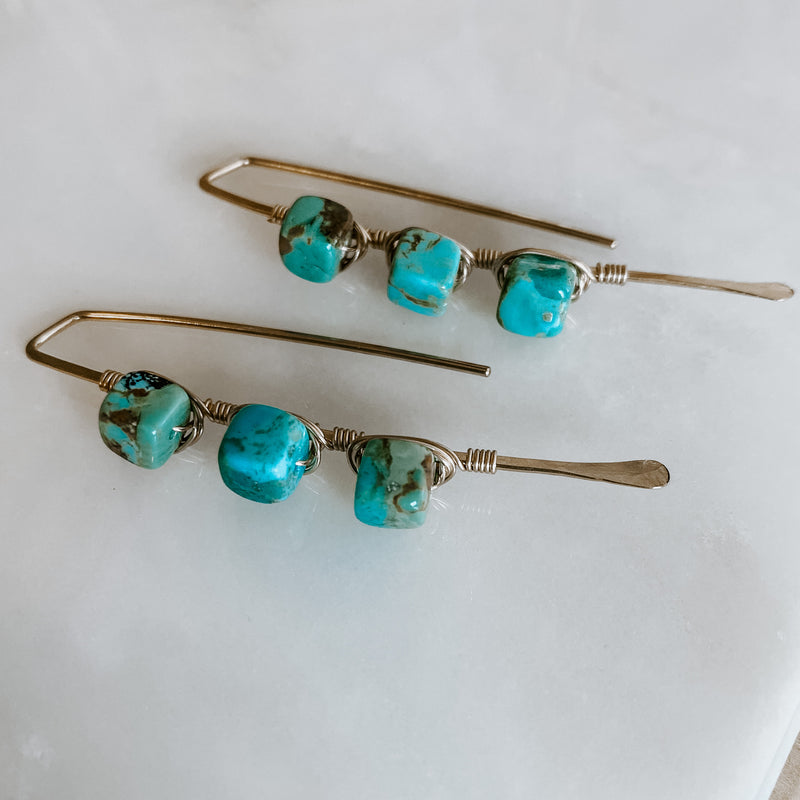 Triple Stone Kingman Turquoise Threader Earrings