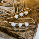 Triple Stone Freshwater Pearl Threader Earrings